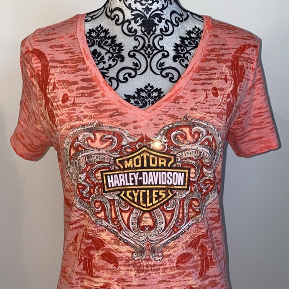 Harley-Davidson Motorcycles Women’s V-Neck Embellished Tee Shirt Size Medium - Picture 3 of 11